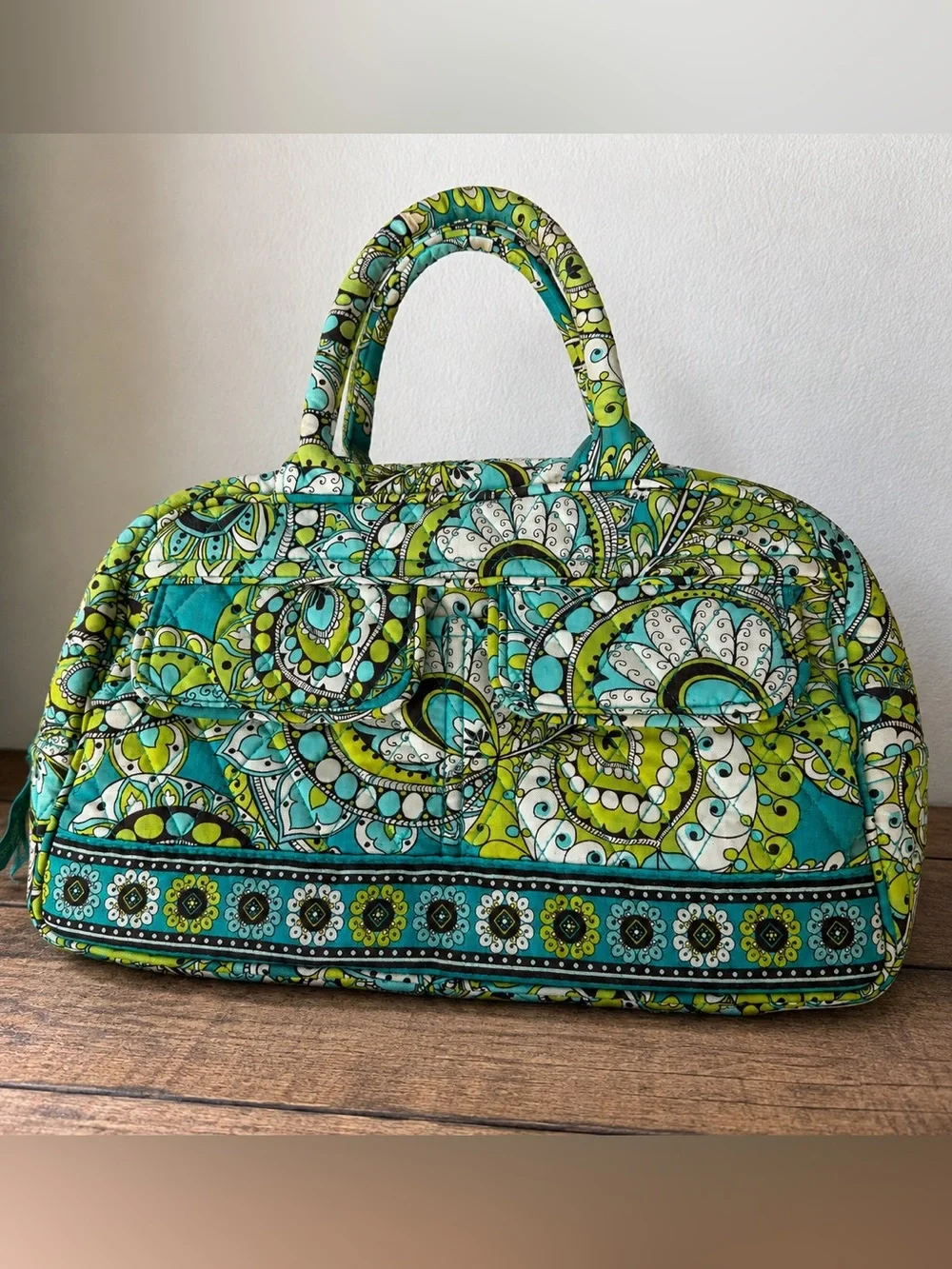 Vera Bradley Lola Small Bowler Satchel Peacock Retired Pattern Handbag